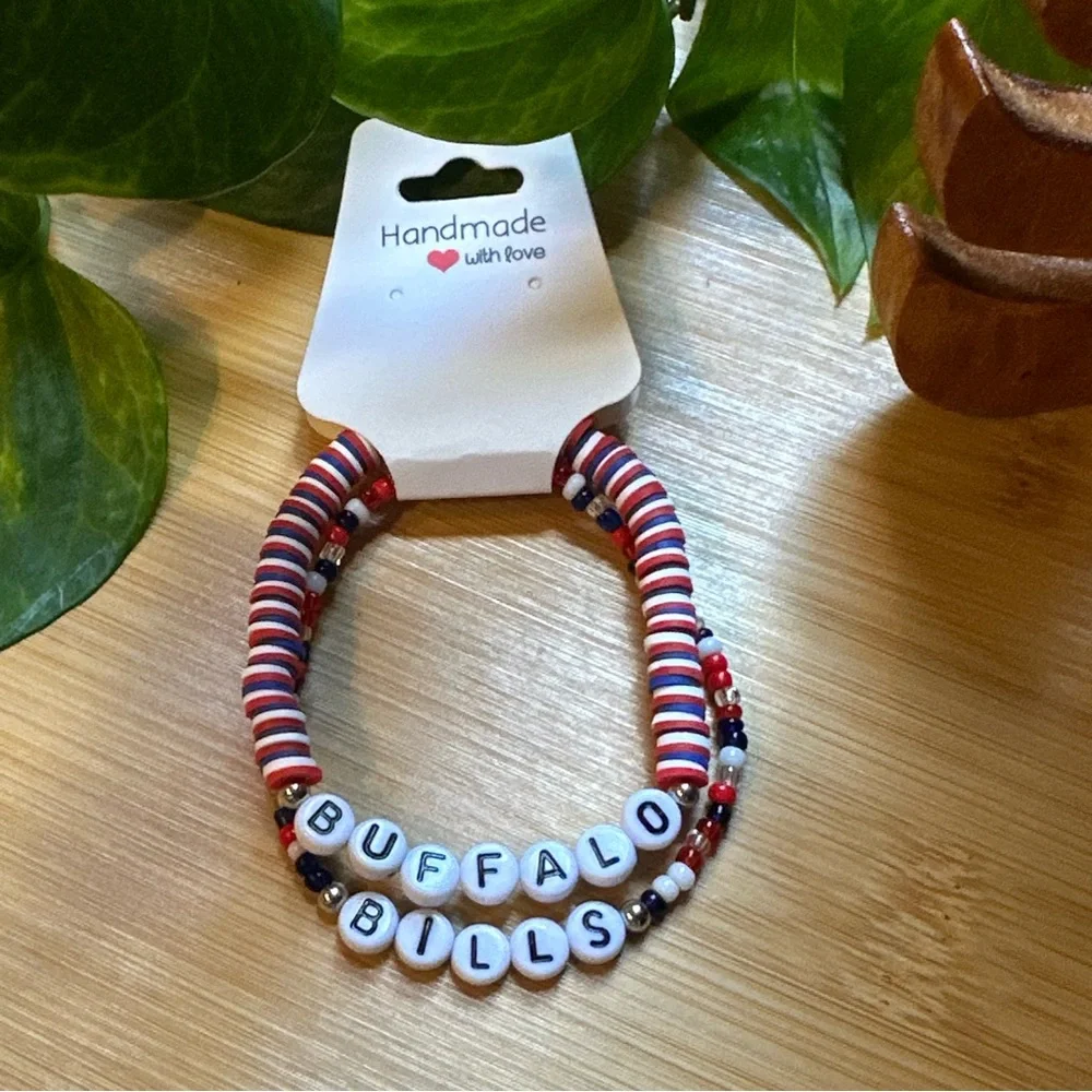 Buffalo Bills Football Fan Bracelet Set - Flexible Fit - Sports Jewelry